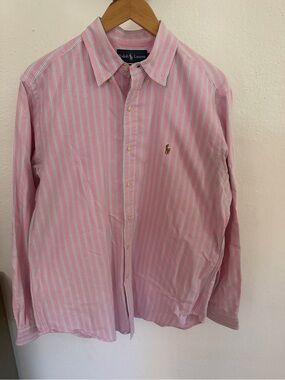 Ralph Lauren Classic Fit Oxford Shirt Mens Large Pink Stripe Button Down Cotton